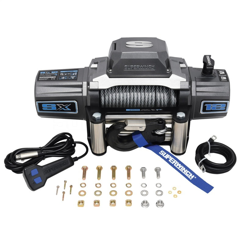 Cabrestante Superwinch SX 12000 de 12 000 libras, 12 V CC, 3/8 in x 85 ft, cable de acero, grafito