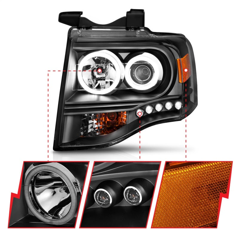 Faros delanteros con proyector ANZO 2007-2014 Ford Expedition con Halo negro