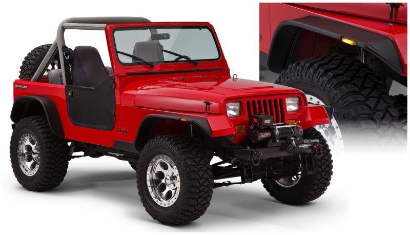 Guardabarros estilo plano Bushwacker para Jeep Wrangler 87-95, 4 piezas (excluye Renegade), color negro