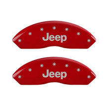 Cargar imagen en el visor de la galería, Cubiertas de pinza MGP 4 grabadas delanteras y traseras JEEP Acabado rojo plateado ch