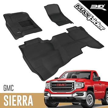 3D MAXpider 2014-2019 GMC Sierra Crew Cab Kagu 1st & 2nd Row Floormats - Black