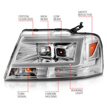 Cargar imagen en el visor de la galería, ANZO 2004-2008 Ford  F-150 Projector Headlights w/ Light Bar Chrome Housing