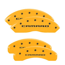 Cargar imagen en el visor de la galería, MGP 4 Caliper Covers Engraved Front &amp; Rear Gen 5/Camaro Yellow finish black ch