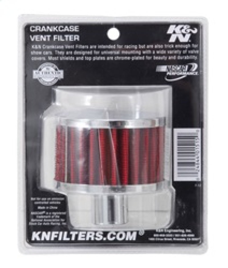 K&N 62-1170 Crankcase Vent Filter — 1in Vent, 3in Diameter, 2in Height, Chrome Top