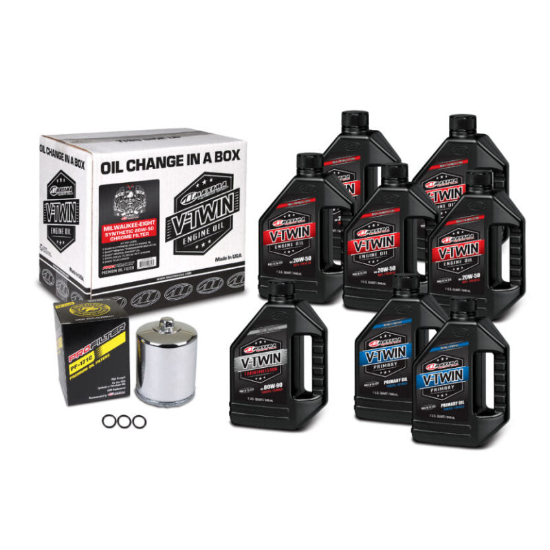 Maxima V-Twin Oil Change Kit Synthetic w/Chrome Filter Milwaukee-Eight (90-129018PC)