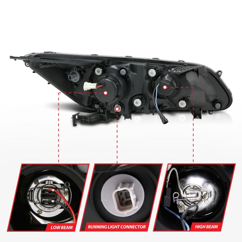 Faros delanteros con proyector ANZO 2013-2015 Honda Accord con barra en U, color negro