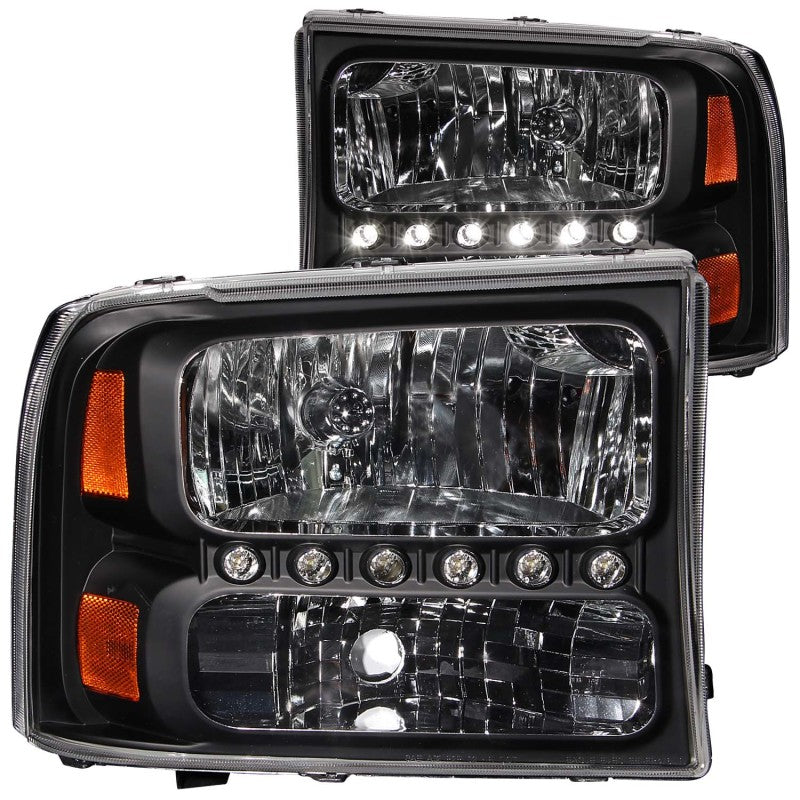 Faros delanteros de cristal ANZO 2000-2004 Ford Excursion con LED, color negro, 1 unidad