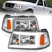 Cargar imagen en el visor de la galería, ANZO 2001-2011 Ford Ranger Crystal Headlights w/ Light Bar Chrome Housing