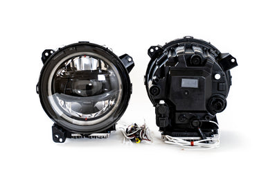 DV8 Offroad LED Projector Headlights Black Bezel — Fits 2018-2024 Jeep Wrangler JL/Gladiator