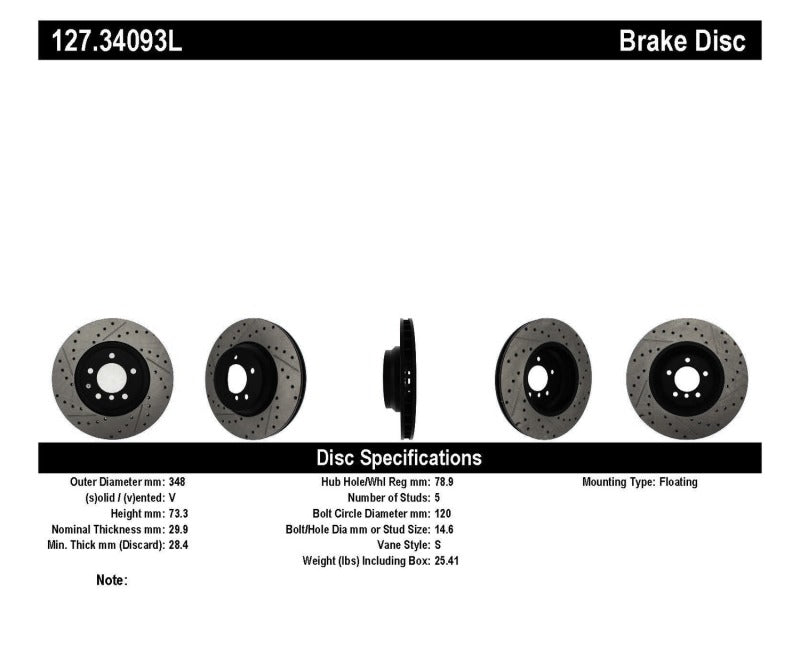 Rotor delantero izquierdo ranurado y perforado StopTech para BMW 335 (E90/E92/E93) 07-09