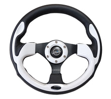 Cargar imagen en el visor de la galería, NRG Reinforced Steering Wheel (320mm) Blk w/White Trim &amp; 4mm 3-Spoke