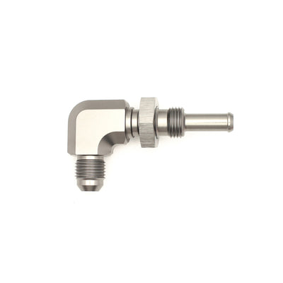 DeatschWerks 6AN Male Flare to 5/16in Male Barb Bulkhead Adapter 90-Degree Black