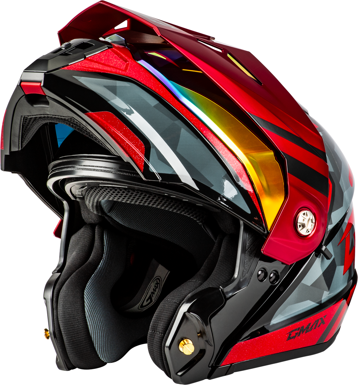 GMAX MD-74 Striker Modular Helmet w RED Shield BLK/GRY/RD Mtlc LG (M17411156)
