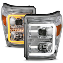 Cargar imagen en el visor de la galería, ANZO 11-16 Ford F-250/F-350/F-450 Projector Headlights w/ Plank Style Switchback Chrome w/Amber