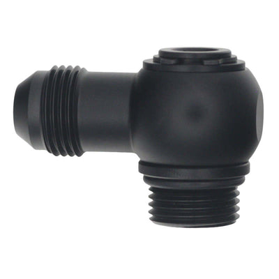 DeatschWerks 8AN ORB to 90-Degree 8AN Male Flare Low Profile Swivel Fitting - Anodized Matte Black