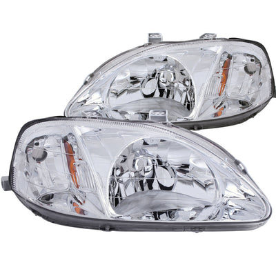 ANZO Crystal Headlights Chrome Housing — Fits 1999-2000 Honda Civic