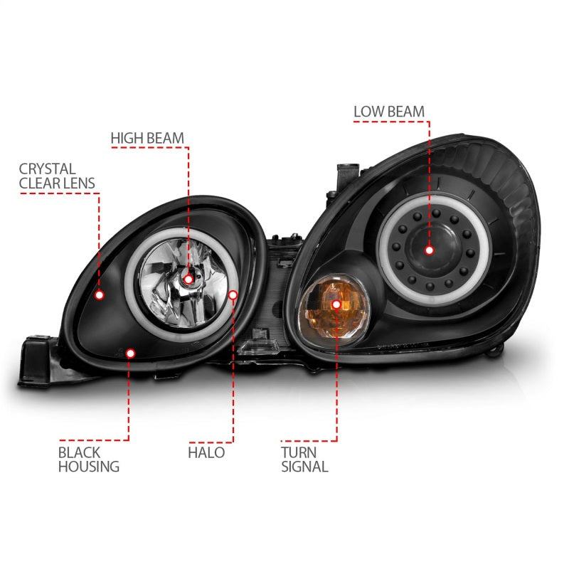 Faros delanteros con proyector ANZO 1998-2005 Lexus Gs300 con Halo negro