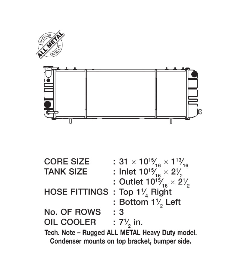 Radiador de metal resistente de 3 filas para Jeep Cherokee 4.0L (solo LHD) CSF 91-01