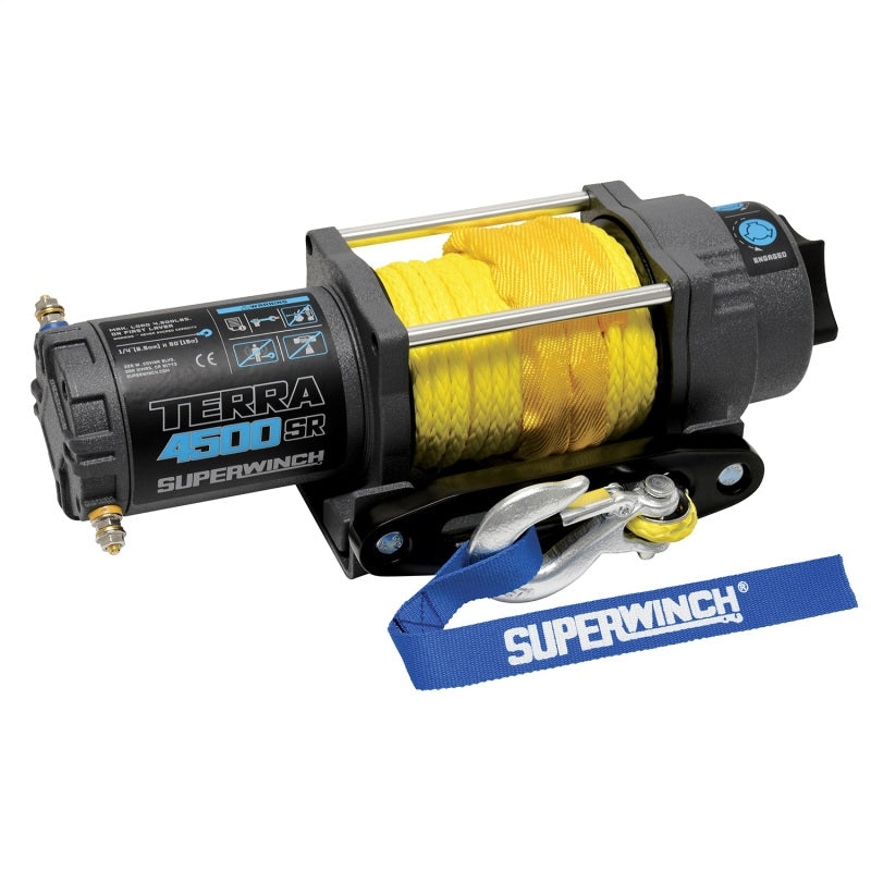 Cabrestante Terra 4500SR de Superwinch, 4500 libras, 12 V CC, 1/4 in x 50 ft, cuerda sintética, gris arrugado