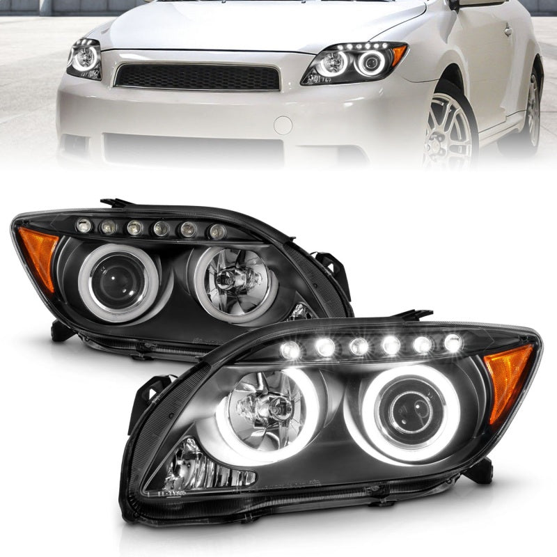 Faros delanteros con proyector ANZO 2005-2010 Scion TC con Halo negro (CCFL)