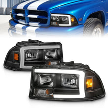 Cargar imagen en el visor de la galería, ANZO 97-04 Dodge Dakota/Durango Crystal headlight Set w/ Light Bar Black Housing