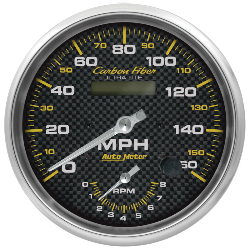 AutoMeter 160mph/8k RPM Electric Program 5in. Carbon Fiber Tach/Speedo