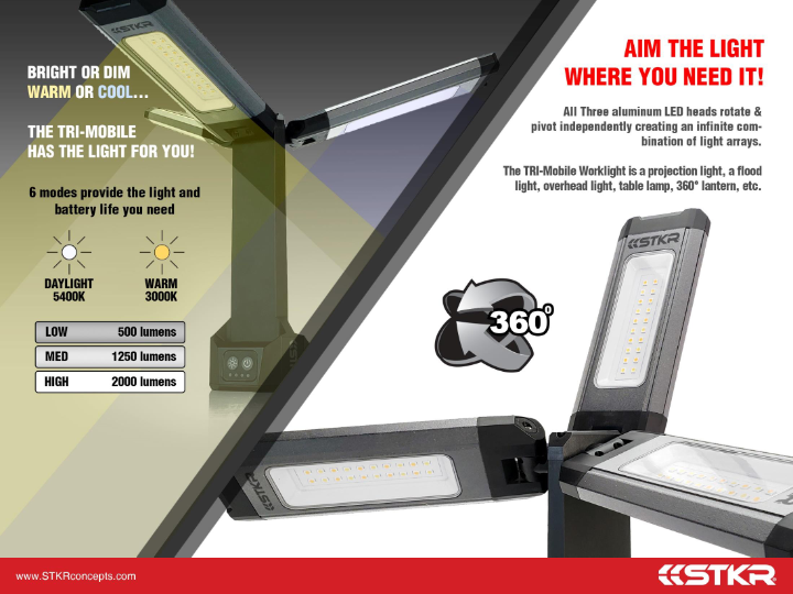 STKR TRI-Mobile Work Light 2000 Lumen (12680)