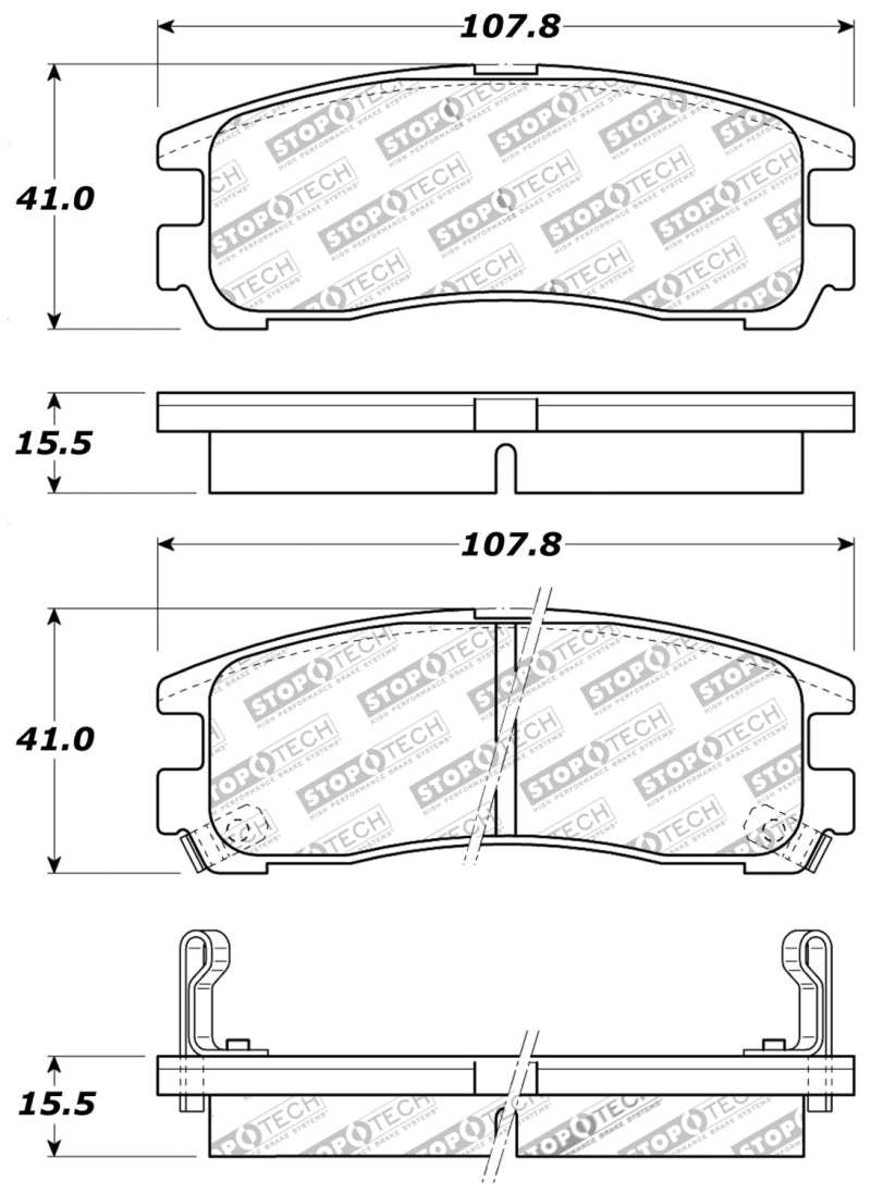 StopTech Performance Rear Brake Pads — Fits 89-99 Mitsubishi Eclipse GST, 91-99 3000GT