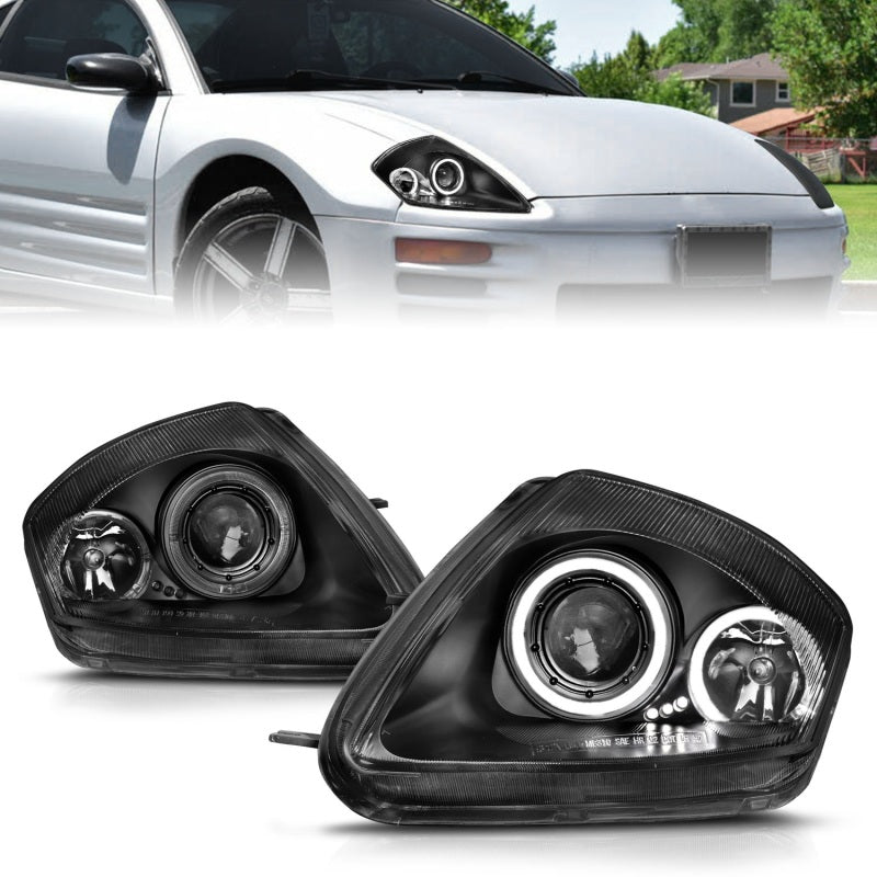 Faros delanteros con proyector ANZO 2000-2005 Mitsubishi Eclipse con Halo negro