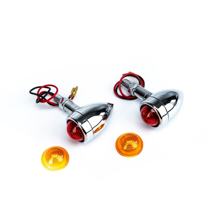 Bikers Choice Mini Bullet Marker Light 1 7/16 Inch Chrome Dual Filament Amber Lens — Universal Motorcycle Lighting