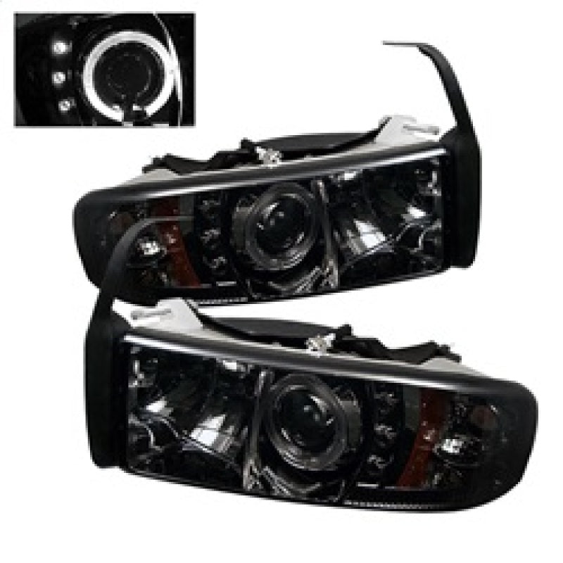 Faros delanteros de proyector LED Halo LED Smke Spyder Dodge Ram 1500 94-01 94-02 PRO-YD-DR94-HL-AM-SMC