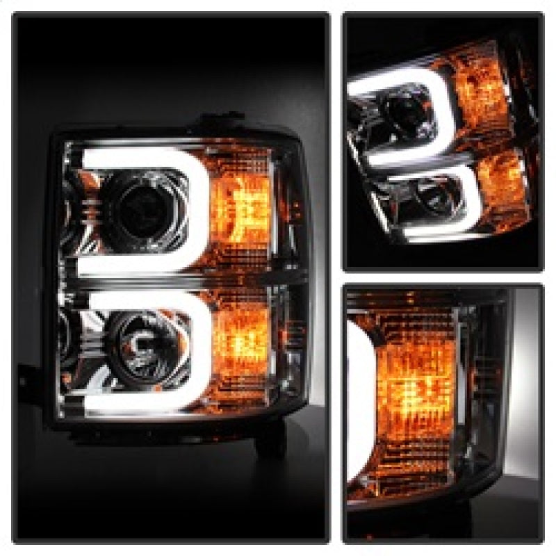 Spyder Chevy Silverado 1500 14-16 Projector Headlights Light Bar DRL Chrm PRO-YD-CS14-LBDRL-C