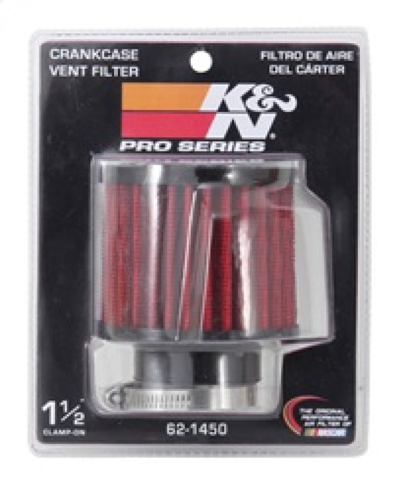 K&N 62-1450 Crankcase Vent Filter - 1.5in Flange ID x 3in OD x 2.5in H Rubber Base