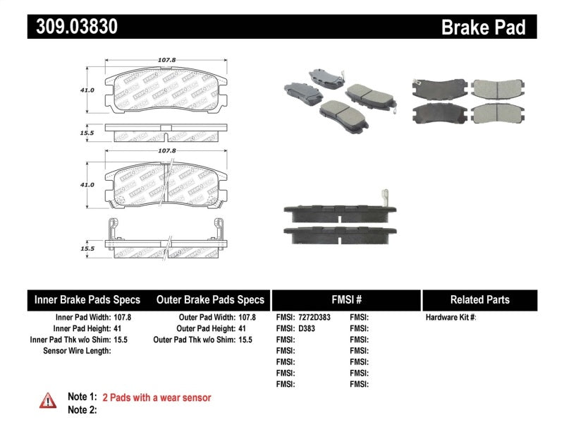 StopTech Performance Rear Brake Pads — Fits 89-99 Mitsubishi Eclipse GST, 91-99 3000GT