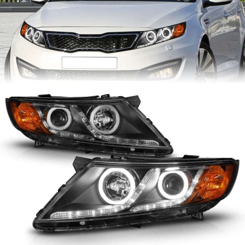 Faros delanteros con proyector ANZO 2011-2013 Kia Optima con Halo negro (CCFL)