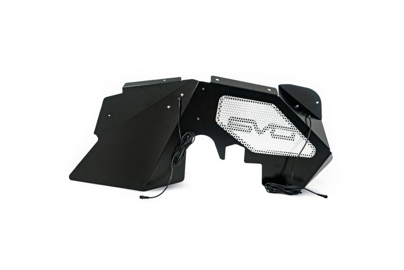 Guardabarros delantero interior de aluminio con luces de roca para Jeep Wrangler JK DV8 Offroad 07-18, color negro