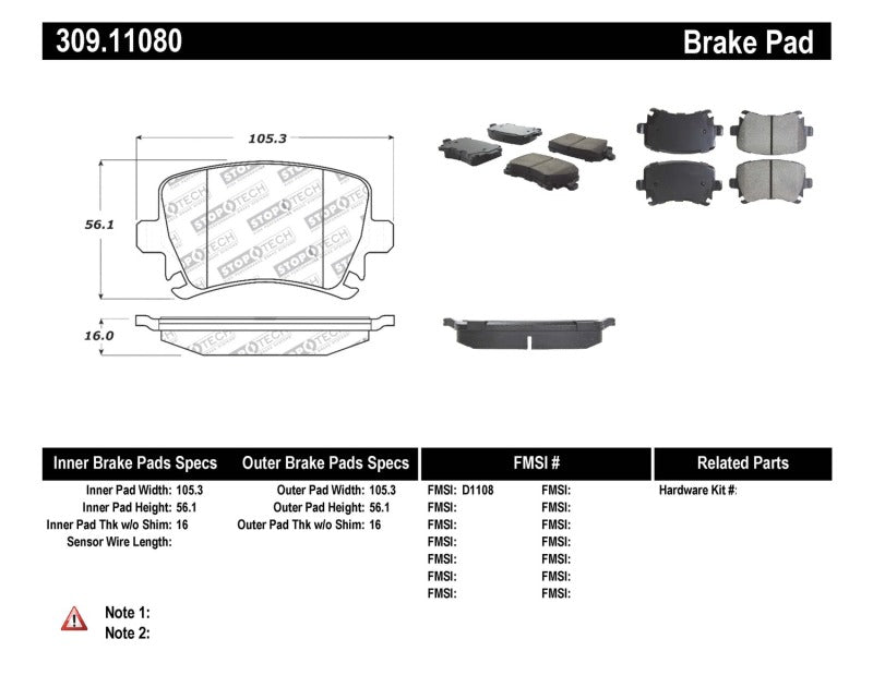 StopTech Performance Brake Pads — Fits 01-09 Audi A4, 05-09 A6, 06-13 A3, 08-14 TT, 06-10 VW GTI, Jetta, Passat, Rabbit