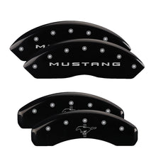 Cargar imagen en el visor de la galería, MGP 4 Caliper Covers Engraved Front 2015/Mustang Engraved Rear 2015/Bar &amp; Pony Black finish slvr ch