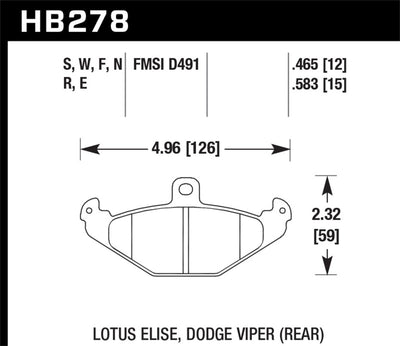 Hawk Performance HPS Street Brake Pads — Fits 1992-2000 Dodge Viper & Lotus Elise