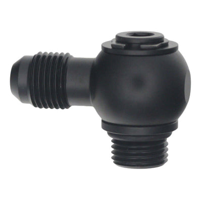 DeatschWerks 6AN ORB to 90-Degree 6AN Male Flare Low Profile Swivel Fitting - Anodized Matte Black