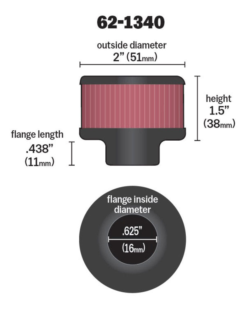 K&N 62-1340 Crankcase Vent Filter - 0.625in Flange ID Rubber Base Clamp-On