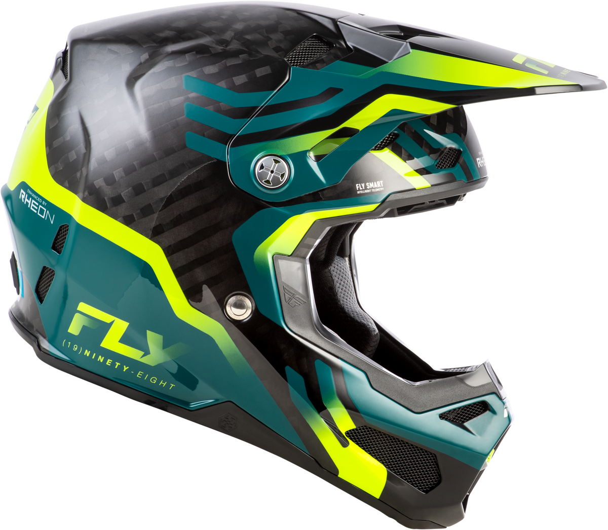 Fly Racing Formula S Carbon Byte Helmet Black Carbon/Teal/Lime SM (73-4453S)