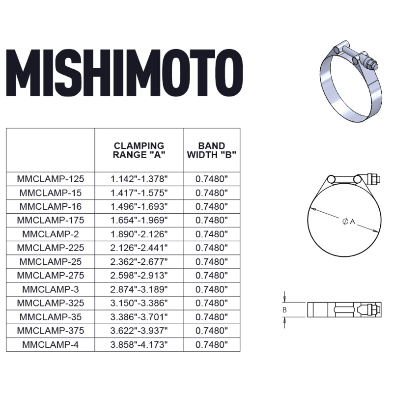 Mishimoto 3.5 Inch Stainless Steel T-Bolt Clamps - Gold