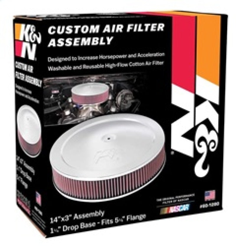 K&N 14in Red Custom Air Cleaner Assembly - 5.125in ID x 14in OD x 2.75in H w/ 1.25in Drop Base