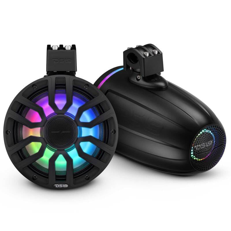 DS18 8in NXL-iQ Marine Tower Speaker with Digital LEDs Neodymium Magnet 1in Driver 350W 4Ohm Black (NXL-IQ8TPNEO/BK)