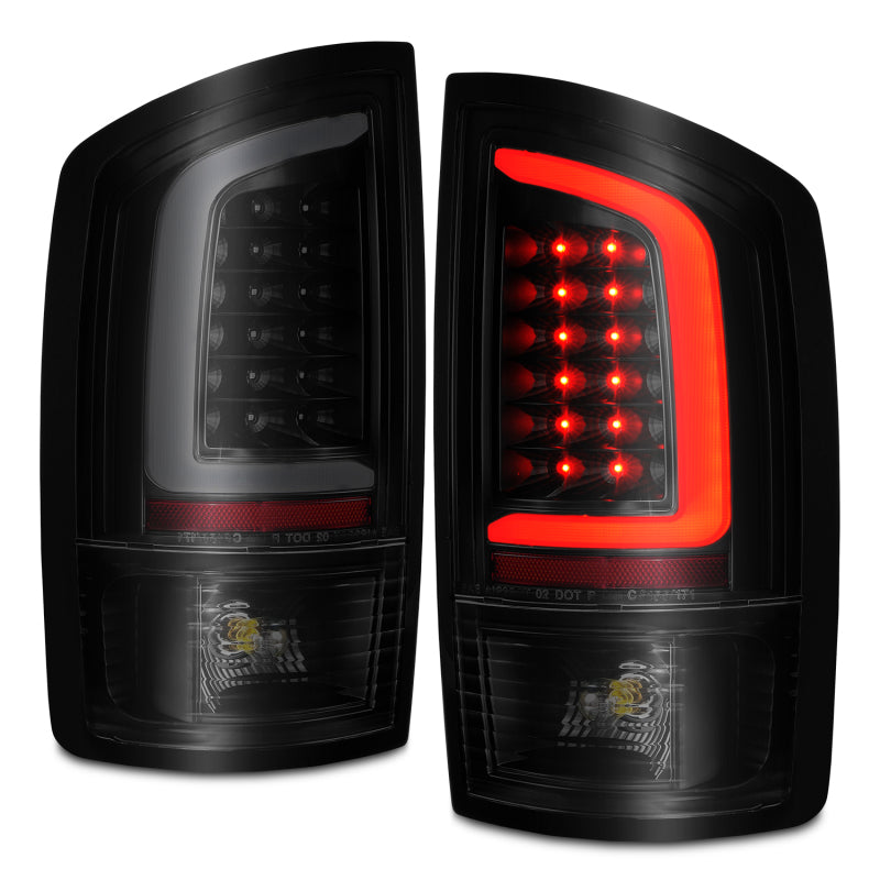 ANZO 2002-2006 Dodge  Ram 1500 LED Tail Lights w/ Light Bar Black Housing Smoke Lens