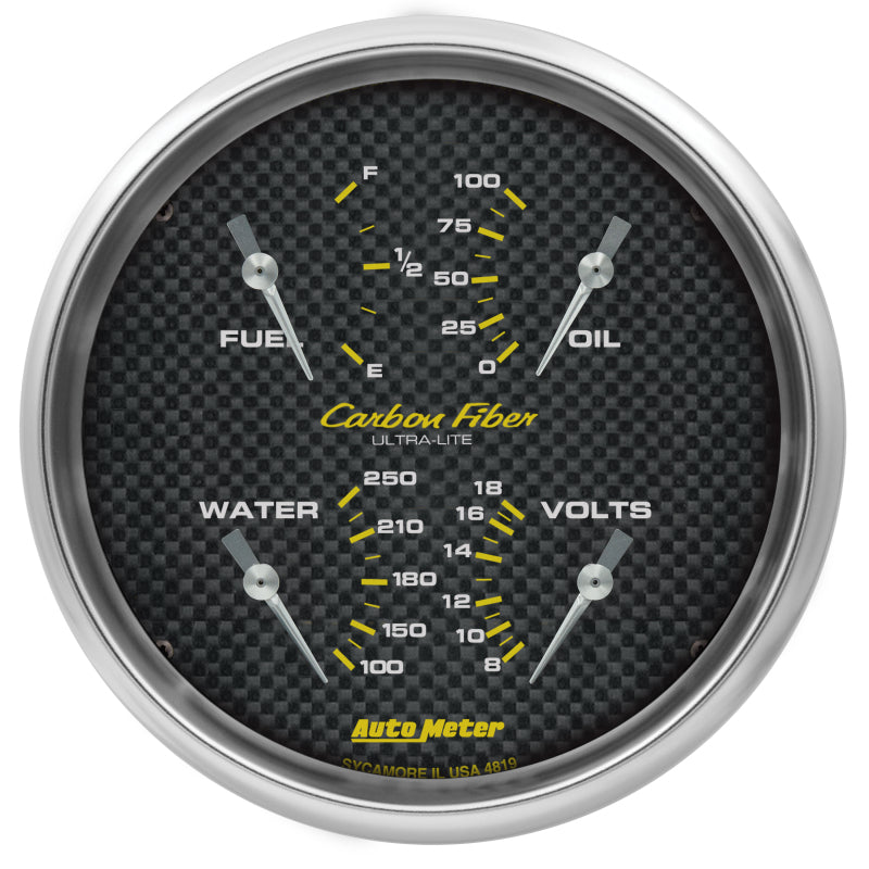 AutoMeter Carbon Fiber Quad 5in. 0 Ohm (E) - 90 Ohm (F) Electric Gauge — Universal Fit