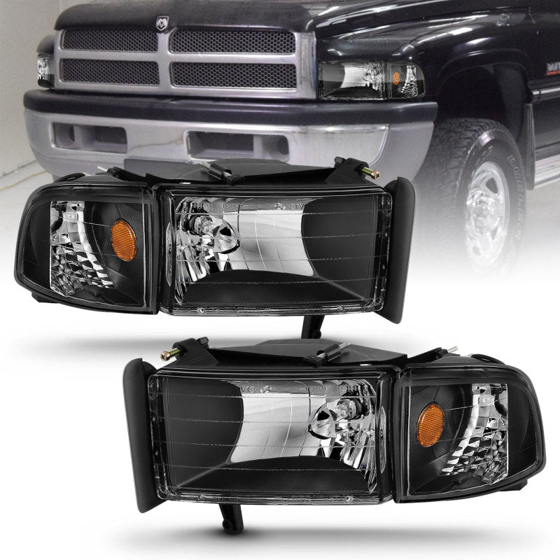 Faros delanteros de cristal de color negro para Dodge Ram ANZO 1994-2001