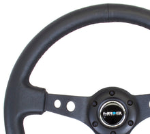 Load image into Gallery viewer, NRG Reinforced Steering Wheel (350mm / 3in. Deep) Blk Leather w/Blk Spoke &amp; Circle Cutouts