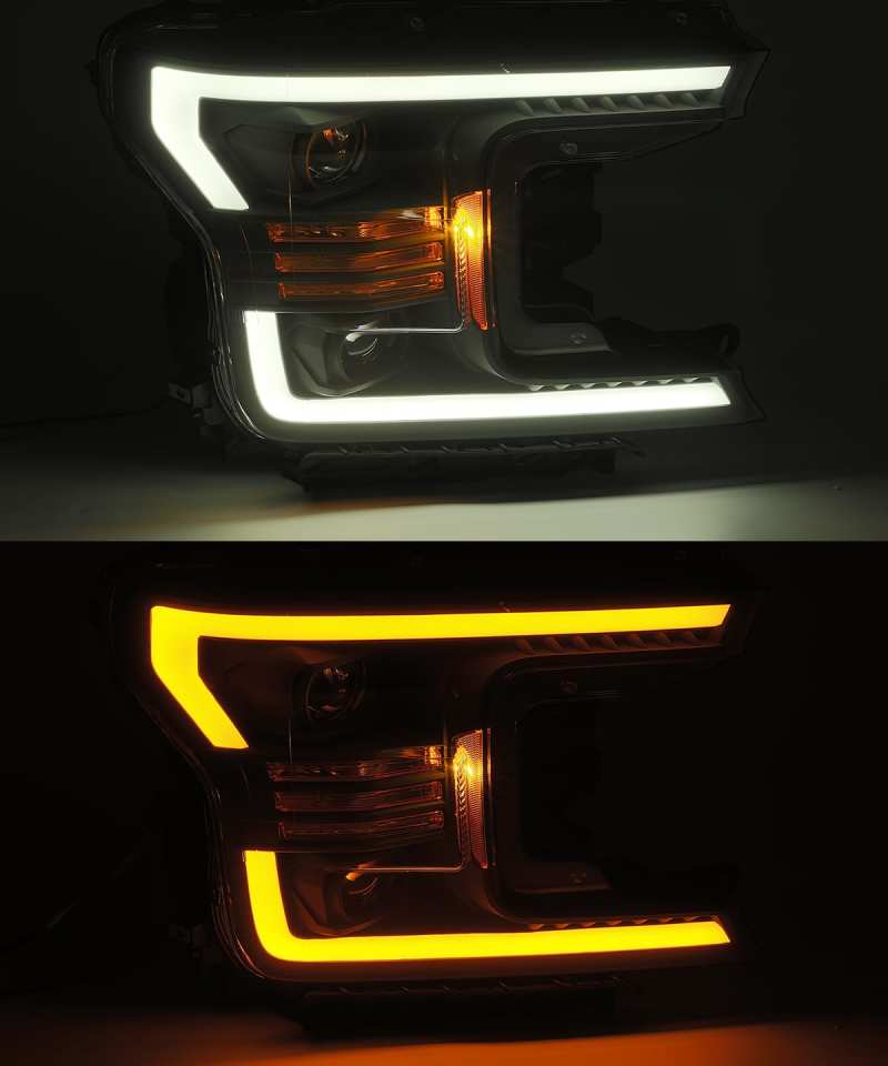 AlphaRex PRO-Series Projector Headlights Plank Style Gloss Black w/Activ Light/Seq Signal — Fits 2018-2019 Ford F-150